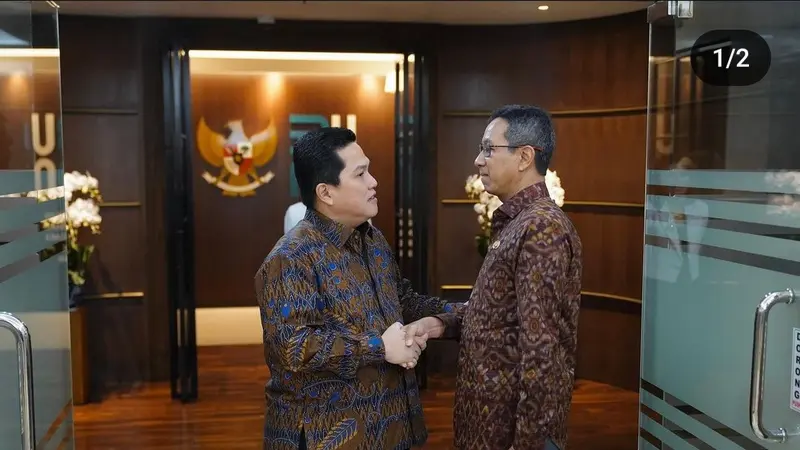 Menteri BUMN Erick Thohir menjamu Pj Gubernur DKI Jakarta, Heru Budi Hartono di kantor Kementerian BUMN.(Instagram Erick Thohir)