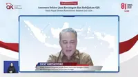 Kepala Eksekutif Pengawas Perilaku Pelaku Usaha Jasa Keuangan, Edukasi, dan Pelindungan Konsumen OJK Dicky Kartikoyono saat konferensi pers, Selasa (4/8/2026).