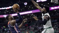 John Wall saat melawan Boston Celtic pada laga Semifinal NBA, Senin (15/5/2017), Wizard tumbang 105-115, (AP Photo/Charles Krupa)