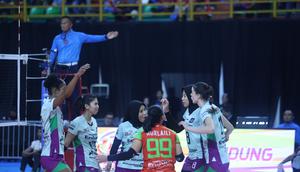 Jakarta Pertamina Enduro sukses menundukkan Popsivo Polwan dengan skor 3-0 pada laga seri ketiga putaran pertama Proliga 2026. Laga tersebut digelar di GOR Si Jalak Harupat, Kabupaten Bandung, Jumat (23/1/2026). (Proliga)