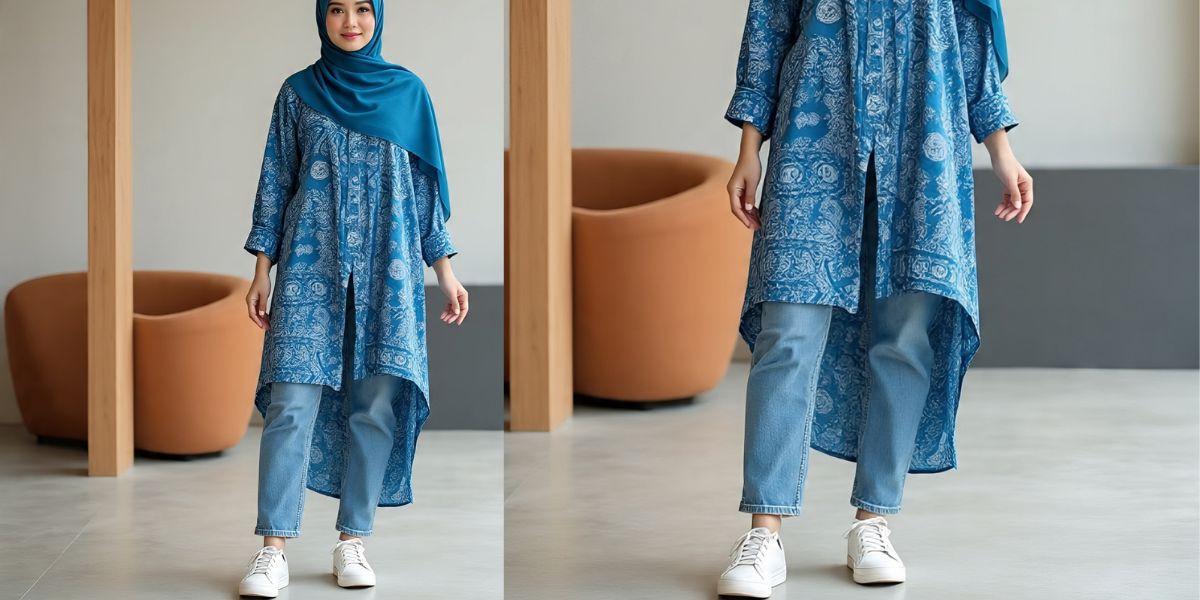 llustrasi Tunik Batik Belah Panjang