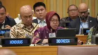 Menteri Sosial Republik Indonesia Tri Rismaharini atau akrab disapa Risma di Forum Politik Tingkat Tinggi (High Level Political Forum) yang dilaksanakan oleh Global Taskforce of Local and Regional Governments (GTF LRG) yang dikoordinasikan bersama Departemen Ekonomi dan Sosial Perserikatan Bangsa-Bangsa (UNDESA), dan didukung oleh UCLG, UN Habitat dan UNDP di New York  (Foto: Dokumentasi Kemensos).