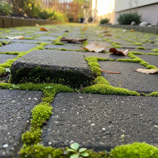 Lumut (Moss) di Paving Halaman Rumah (Gemini AI)