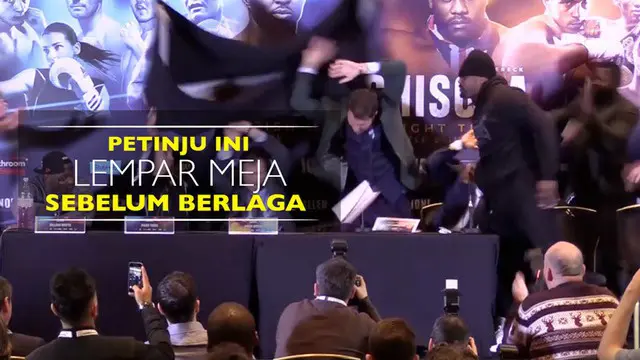 Video insiden petinju Dereck Chisora melempar meja di konferensi pers sebelum laga melawan Dillian Whyte.