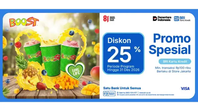 Jajan Boost Makin Hemat, Bayar Pakai BRI Kartu Kredit Bisa Diskon 25%