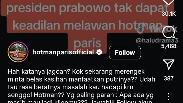 Unggahan Hotman Paris. (Instagram/hotmanparisofficial)