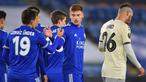 Gelandang Leicester City, Harvey Barnes (tengah), melakukan selebrasi bersama rekan-rekannya usai mencetak gol kedua timnya ke gawang AEK Athens dalam laga lanjutan Liga Europa 2020/21 Grup G di King Power Stadium, Kamis (10/12/2020). Leicester City menang 2-0 atas AEK Athens. (AFP/Ben Stansall)
