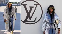 Foto kombinasi Naomi Campbell saat tiba menghadiri koleksi busana Louis Vuitton Spring/Summer 2023 yang dipresentasikan selama Paris Fashion Week di Paris pada Selasa, 4 Oktober 2022. (AP Photo/Francois Mori)