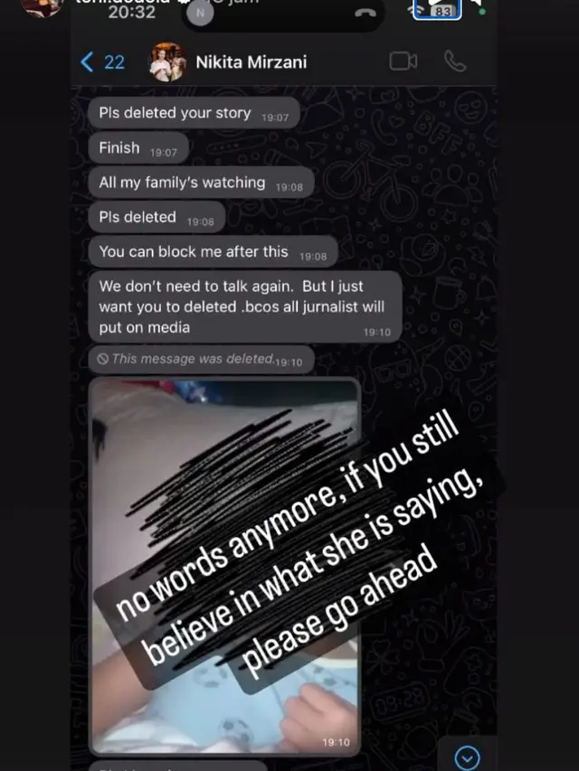 Sebagian percakapan Nikita Mirzani via WhatsApp yang dibocorkan Antonio Dedola di medsos. (Foto: Dok. Instagram @toni.dedola)