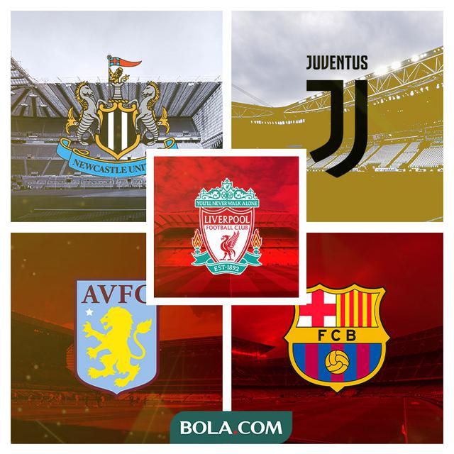 Ilustrasi - Klub-klub Newcastle, Juventus, Aston Villa, Barcelona, Liverpool