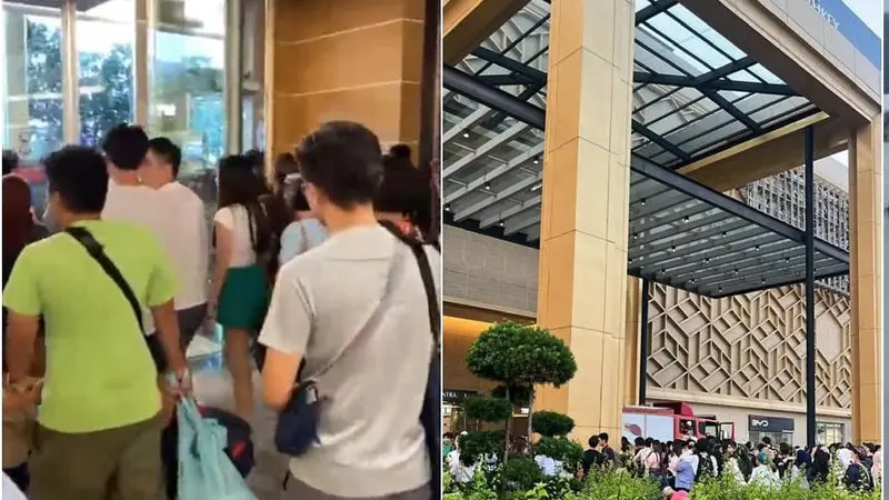 Pembeli di The Mall, Mid Valley Southkey Johor Bahru Malaysia mengatakan mereka disuruh meninggalkan lokasi tanpa diberikan alasan tertentu yang ternyata ancaman bom. (X/Mienahuhu, Arif E)