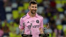 Lionel Messi menjuarai Piala Liga 2023 bersama Inter Miami seteleh mengalahkan Nashville FC, 10-9 lewat babak adu penalti di Taman Geodis, Nashville, pada Minggu (20/8/2023) pagi WIB. (Kevin C. Cox/Getty Images via AFP)