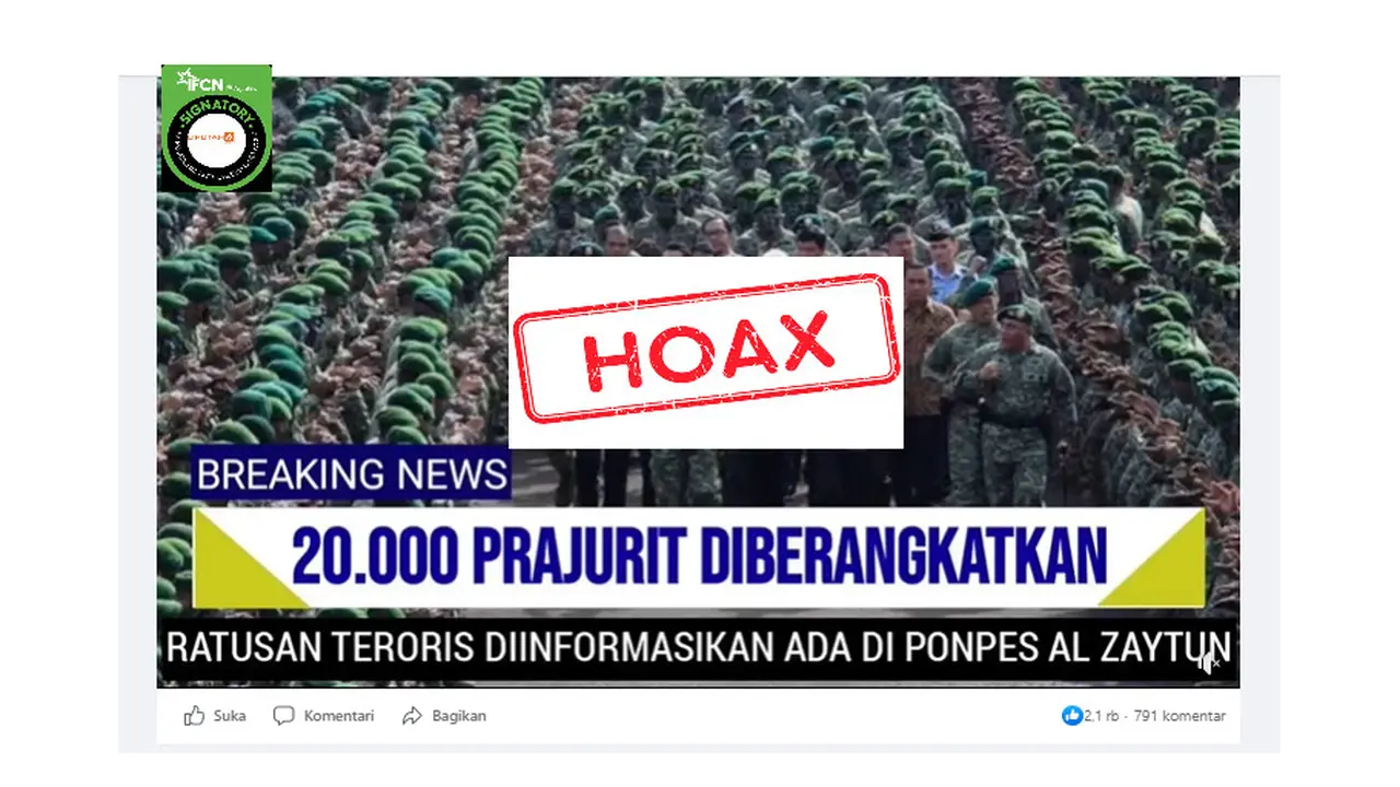 Tangkapan layar salah satu hoaks seputar pesantren