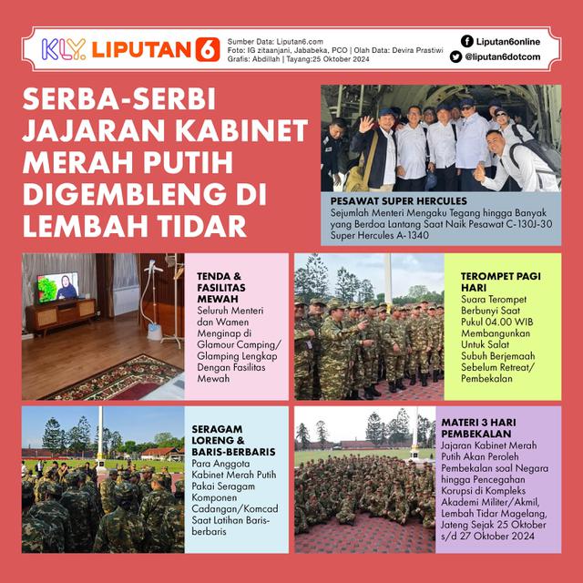 Infografis Serba-Serbi Jajaran Kabinet Merah Putih Digembleng di Lembah Tidar. (Liputan6.com/Abdillah)