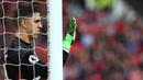 Kiper Manchester United, Joel Pereira, memberikan instruksi kepada rekan-rekannya saat melawan Crystal Palace pada laga Premier League di Stadion Old Trafford, Inggris, Minggu (21/5/2017). MU menang 2-0 atas Palace. (EPA/Tim Keeton)