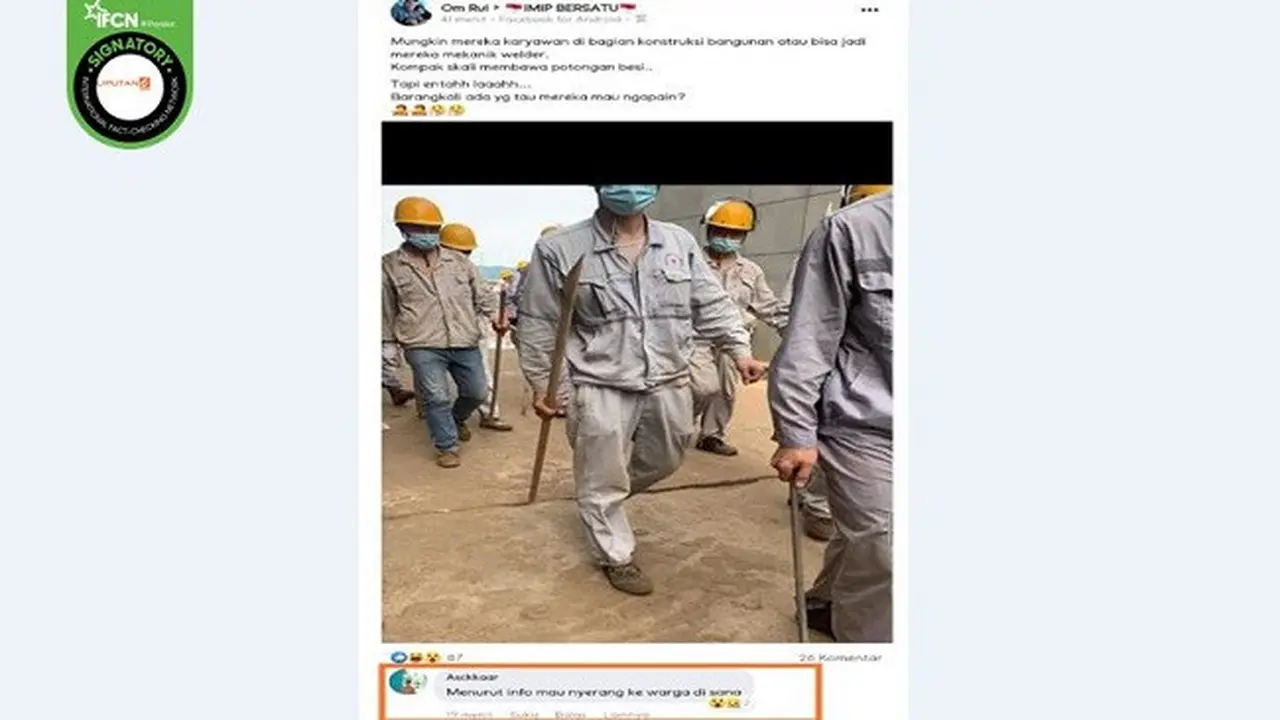 Gambar Tangkapan Layar Foto yang Diklaim Karyawan PT IMIP (sumber: Facebook)