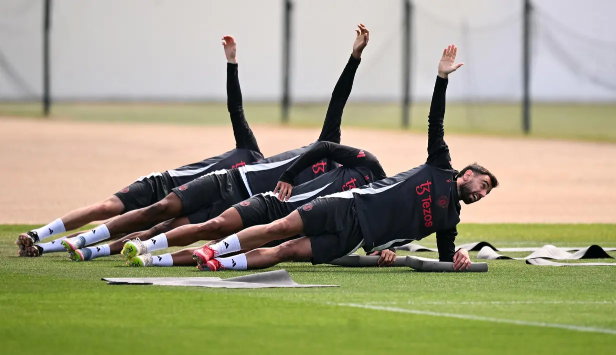 Laga final Liga Europa 2024/2025 antara Manchester United dan Tottenham Hotspur akan berlangsung di Stadion San Mames, Bilbao pada Kamis 22 Mei 2025 dini hari WIB. (Oli SCARFF/AFP)