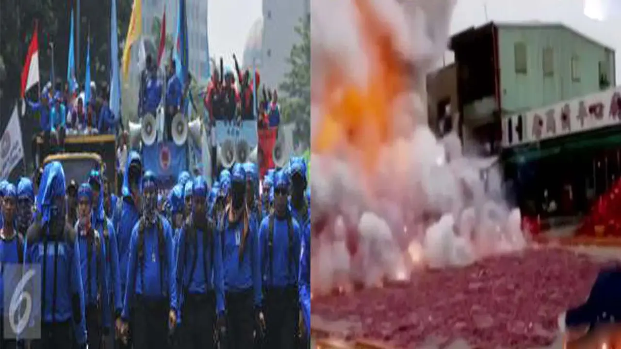 Demo Buruh hingga Ribuan Petasan Dinyalakan Sambut Toko Baru