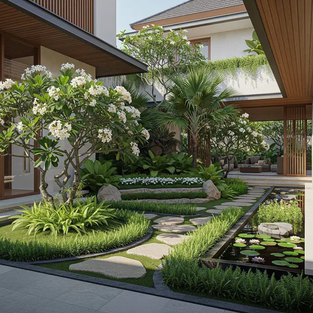 Model Courtyard Khas Bali Modern (AI Generated)