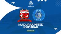 Cover prediksi Madura United vs PSBS Biak - BRI Super League. (Bola.com/Gregah Nurikhsani)