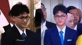 Dalam foto yang tersebar, Kyran terlihat tampil ganteng mengenakan setelan jas biru dengan dasi senada. Penampilannya yang rapi dengan kacamata tebal membuat warganet salah fokus, bahkan banyak yang menyebutnya sebagai "cucu Prabowo." (Liputan6.com/Tiktok/@sukamuselamanya)