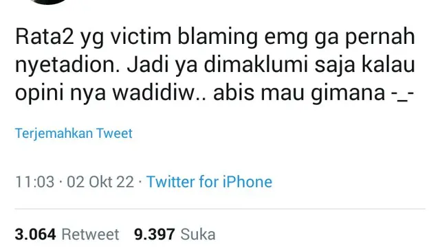 Joshua Suherman memberi tanggapan tentang victim blaming di Tragedi Kanjuruhan (Foto; Screenshot Twitter @jojosuherman)