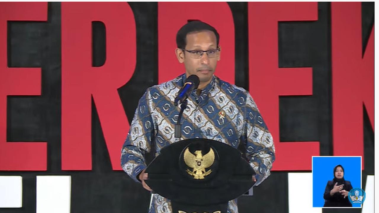 Mendikbud Ristek Nadiem Anwar Makarim pada acara Merdeka Belajar: Dana Abadi Perguruan Tinggi di Jakarta, Senin (27/6/2022).