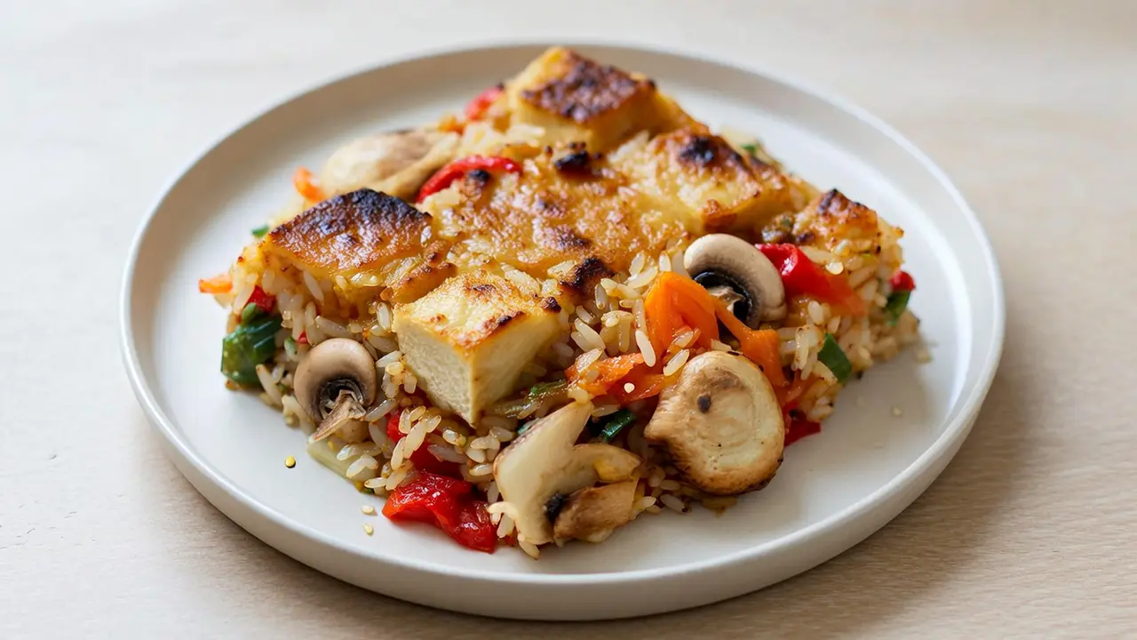 Resep Nasi Panggang Tofu dan Sayur Fermentasi tanpa Minyak
