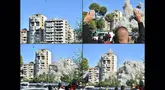Foto kombinasi yang dibuat pada 22 Oktober 2024 menunjukkan saat sebuah roket yang ditembakkan oleh pesawat tempur Israel menghantam sebuah bangunan di pinggiran selatan Beirut, Shayah, pada Selasa 22 Oktober 2024. (Fadel ITANI/AFP)