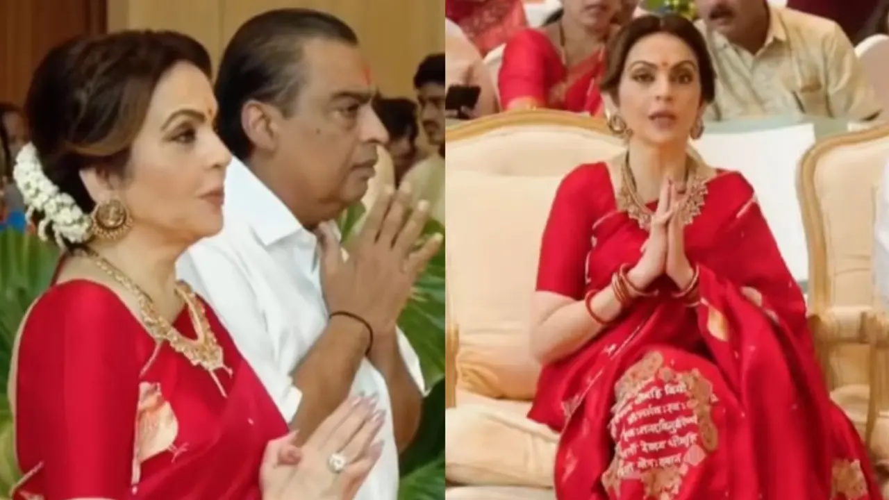 Nita Ambani, istri konglomerat Asia asal India saat acara kawin massal sebelum perayaan pernikahan putra bungsunya