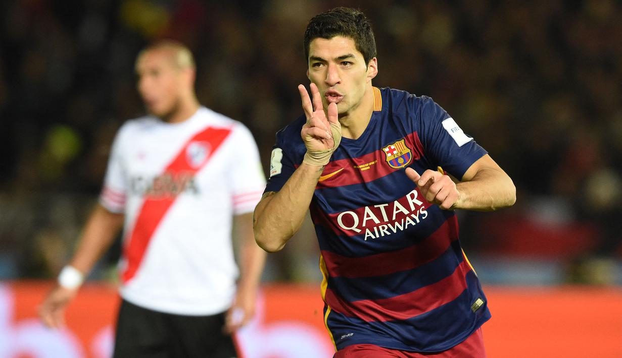 Luis Suarez memenangkan satu-satunya gelar Piala Dunia Klub FIFA bersama Barcelona pada tahun 2015. Suarez mencetak hampir 200 gol untuk klub, dengan lima di antaranya terjadi di Piala Dunia Antarklub FIFA. (AFP/Toshifumi Kitamura)