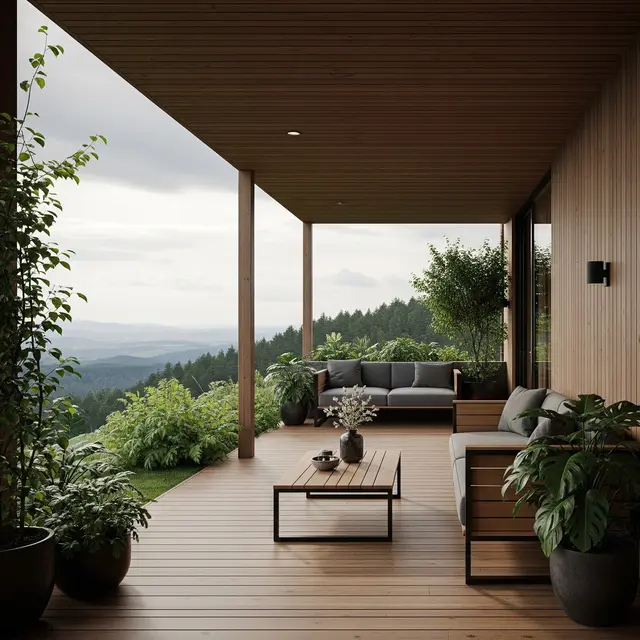 Teras Rumah Pedesaan yang Adem dengan Konsep Semi Outdoor (Gemini AI)