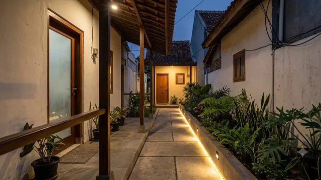 Inspirasi Lorong Rumah yang Cocok untuk Penghubung Dua Bangunan Model dengan Lampu Jalur
