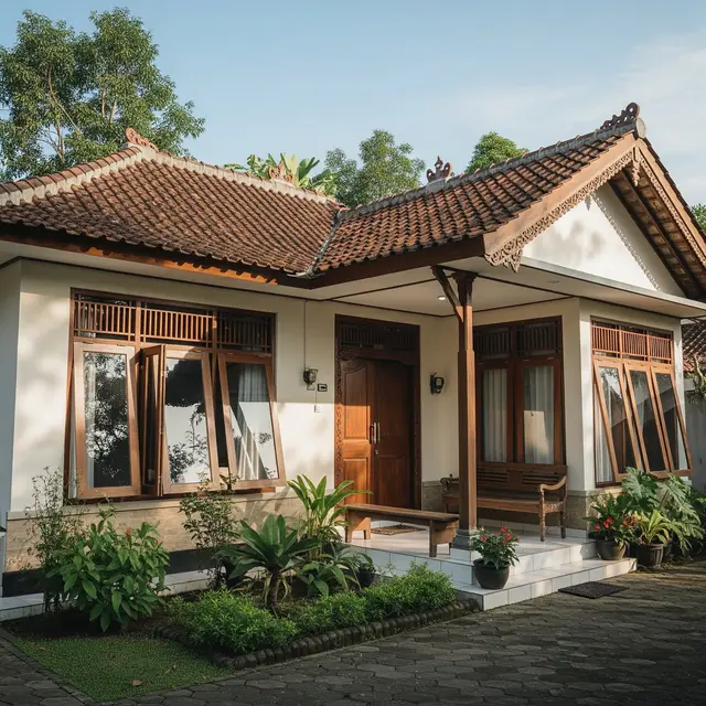 Warna Cat Rumah Kecil di Desa Ini Bikin Hunian Tampak Luas dan Estetik (Image by Gemini AI)