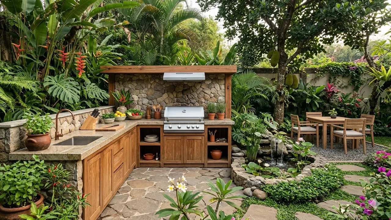 Ide Taman Belakang dengan Dapur L-Shape (Foto: Gemini AI)