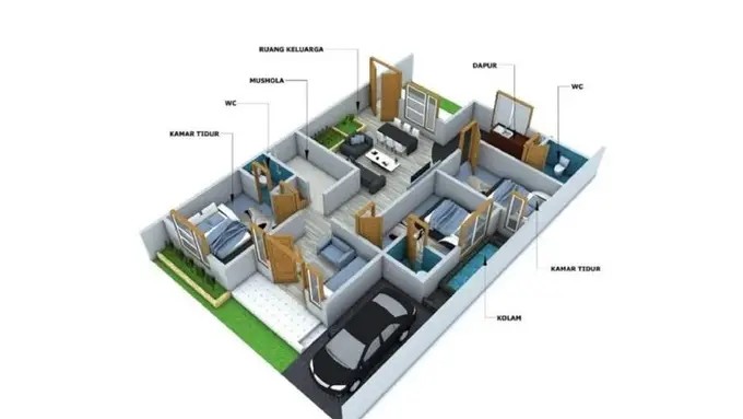 Desain Rumah Minimalis 3 Kamar Ukuran 7x10 Dilengkapi Mushola