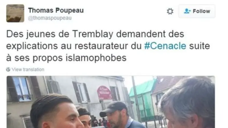 Perselisihan di depan restoran Prancis, Paris. (Twitter @Thomaspoupeau/BBC)