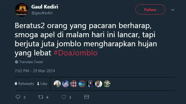 Alih-alih serius, cuitan 'doa jomblo' berikut ini malah bikin ngakak karena kocak.