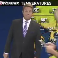 Seorang presenter ramalan cuaca kaget melihat seseorang melintas di depan kamera demi cari Pokemon saat dirinya sedang siaran langsung. (Via: mirror.co,uk)