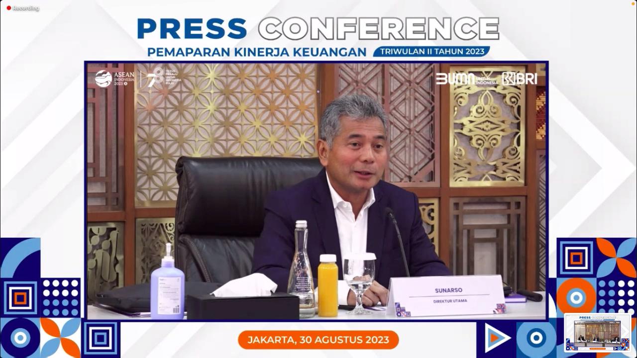 Konfrensi pers paparan kinerja keuangan kuartal II 2023 PT Bank Rakyat Indonesia Tbk (BRI). (Foto: tangkapan layar/Pipit I.R)