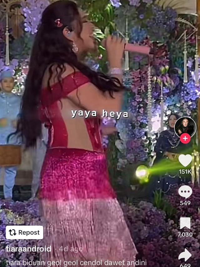 Cuplikan video saat Tiara Andini manggung di salah satu acara pernikahan. (TikTok.com/@tiaraaddict)