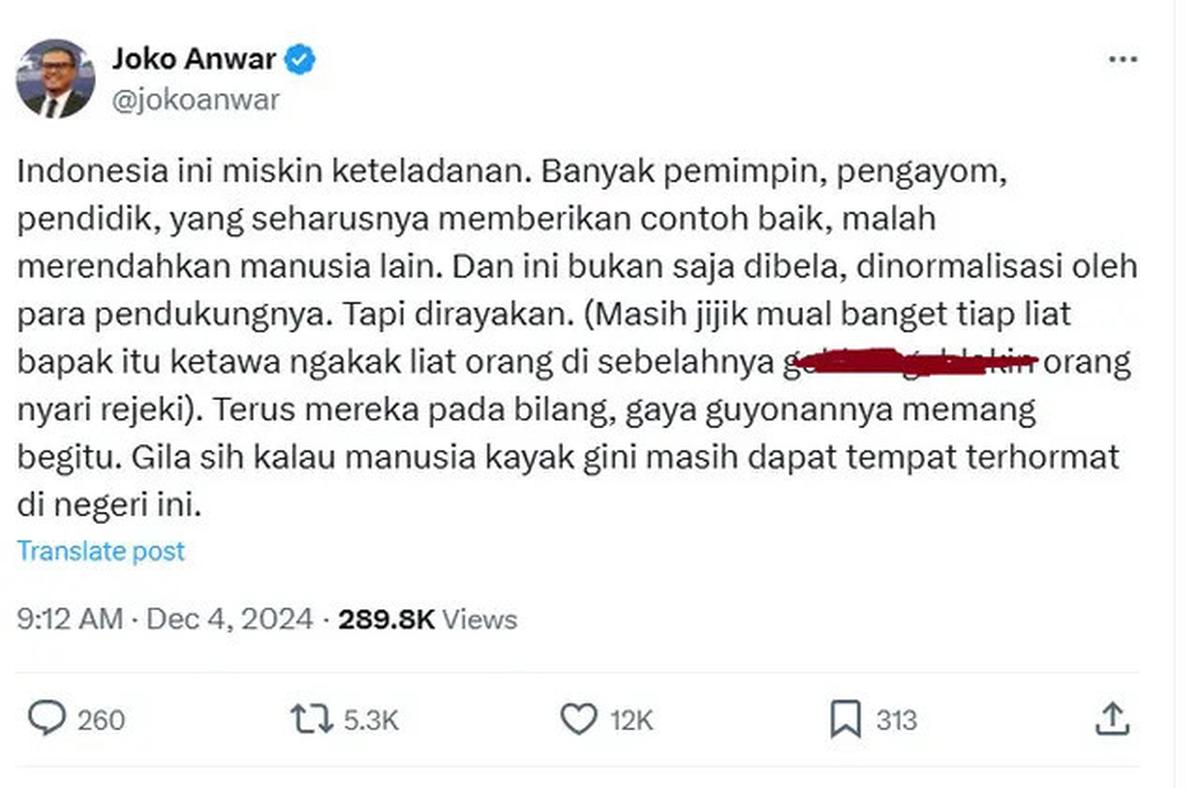 Joko Anwar Diduga Singgung Kasus Viral Gus Miftah: Indonesia Miskin Keteladanan