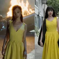 Tengah berada di Amerika Serikat, Tiara Andini tampil dengan long dress kuning mirip Ariana Grande dalam video klip musiknya. [@tiaraandini]