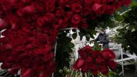 Seorang pekerja mengepak bunga mawar untuk dikirim menuju AS menjelang Hari Valentine, di perusahaan bunga Colibri di El Rosal, Kolombia, 25 Januari 2022. Kolombia menjadi salah satu negara terbesar penyuplai bunga di Hari Valentine. (AP Photo/Fernando Vergara)