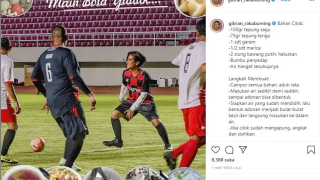 Gibran Rakabuming Unggah Foto Main Bola Tapi Tampilkan Resep Makanan