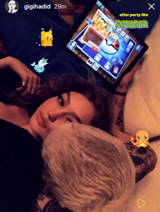 Pada tanggal 5 Juni, Gigi Hadid mengunggah foto Zayn yang tengah mencium pipinya. (instagram/gigihadid)