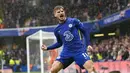 Penyerang Chelsea, Timo Werner berselebrasi usai mencetak gol ke gawang Southampton pada pertandingan lanjutan Liga Inggris di Stadion Stamford Bridge di London, Sabtu (2/10/2021). Kemenangan ini membawa The Blues ke puncak klasemen dengan 16 poin. (AP Photo/Kirsty Wigglesworth)