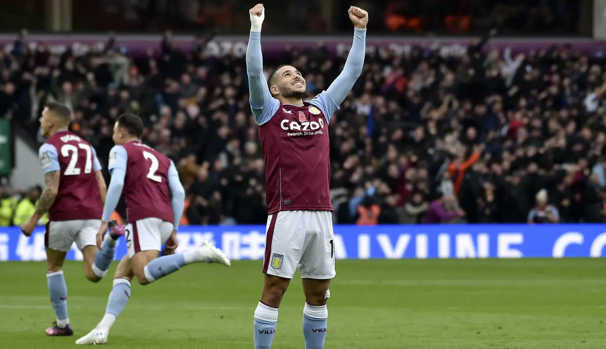 Tiga gol kemenangan Villa dicetak oleh Leon Bailey, Lucas Digne, dan Jacob Ramsey. Sementara MU memperkecil kedudukan melalui bunuh diri Jacob Ramsey. (AP/Rui Vieira)