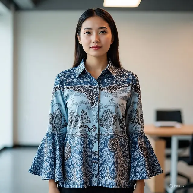 Batik Lengan Lonceng Dua Tingkat Modern untuk Kerja