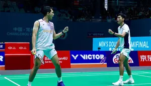Ganda putra Indonesia&nbsp;Fajar Alfian/Muhammad Shohibul Fikri melangkah ke final China Open 2025. Fajar/Fikri menumbangkan pasangan tuan rumah Liang Wei Keng/Wang Chang 21-19 dan 21-17 di Olympic Sports Center Gymnasium, Changzhou, Sabtu (26/7).&nbsp;(foto: PBSI)
